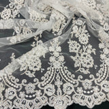 Beaded Corded Lace Fabric on Polyester Net Mesh