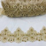 Beaded Corded Lace Trim 4" Polyester Net Mesh