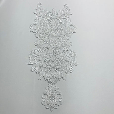 Beaded & Corded Lace Medallion Applique on 100% Polyester Mesh 25" x 10.5"