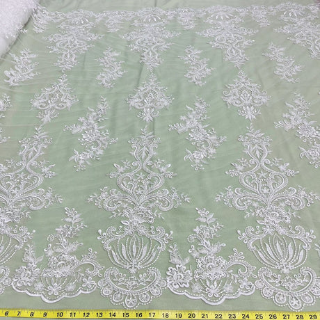 Beaded Lace Fabric on Polyester Net Mesh