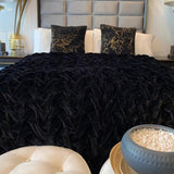 Braided Fluffy Faux Fur Chinchilla Fabric - Black Braided, 104" X 93" (Cal King/Eastern King - 104" X 93")