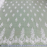 1 Yard Beaded Corded Bridal Lace Fabric Embroidered on Polyester Net Mesh 52 Inch Width