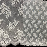 1 Panel Chantilly Embroidered Lace Fabric with Eyelash Scallop – White – 3 Yards x 52"
