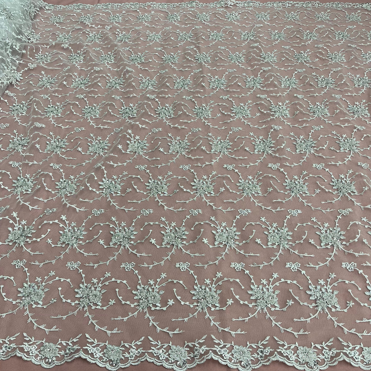 Beaded Corded Bridal Lace Silver