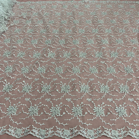 Beaded Corded Bridal Lace Silver