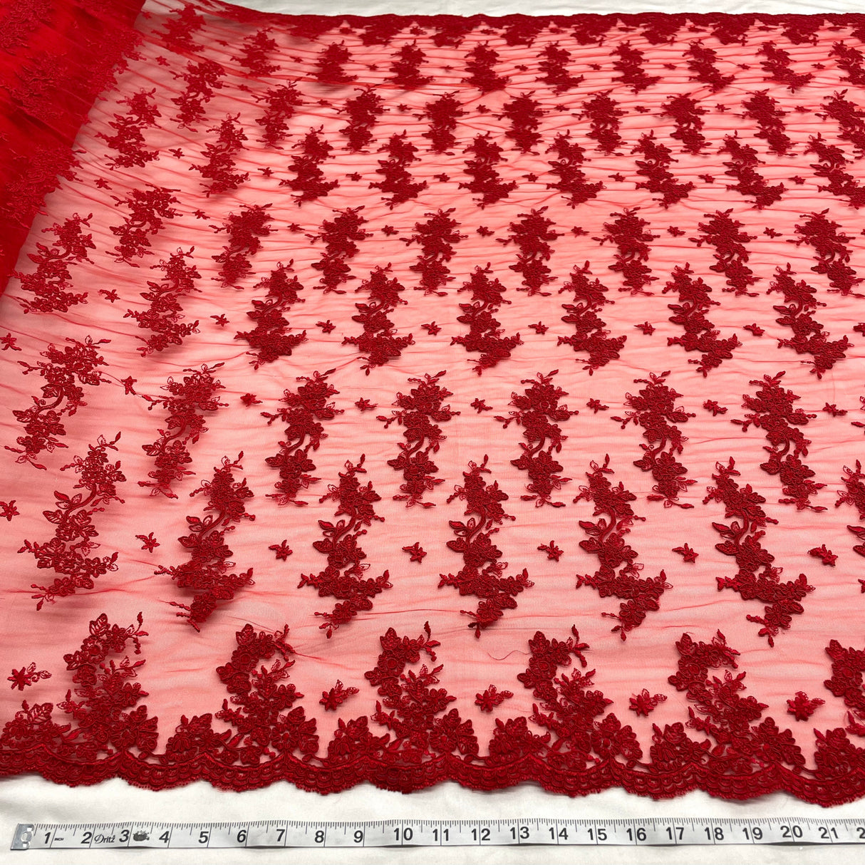 Corded Bridal Lace Fabric Embroidered on Polyester Net Mesh 54"