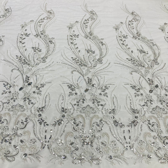 1 Yard Beaded Lace Fabric Embroidered on Polyester Net Mesh for Bridal and Evening 54 inch Width