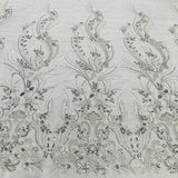 1 Yard Beaded Lace Fabric Embroidered on Polyester Net Mesh for Bridal and Evening 54 inch Width