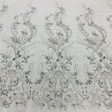 1 Yard Beaded Lace Fabric Embroidered on Polyester Net Mesh for Bridal and Evening 54 inch Width
