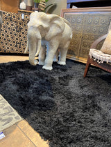Black Solid Shag Area Rug/Carpet Polyester Fabric - Plush Fluffy Shine, Thick And Thin Yarns Design, 7'6" X 10'3" (1 Unit)