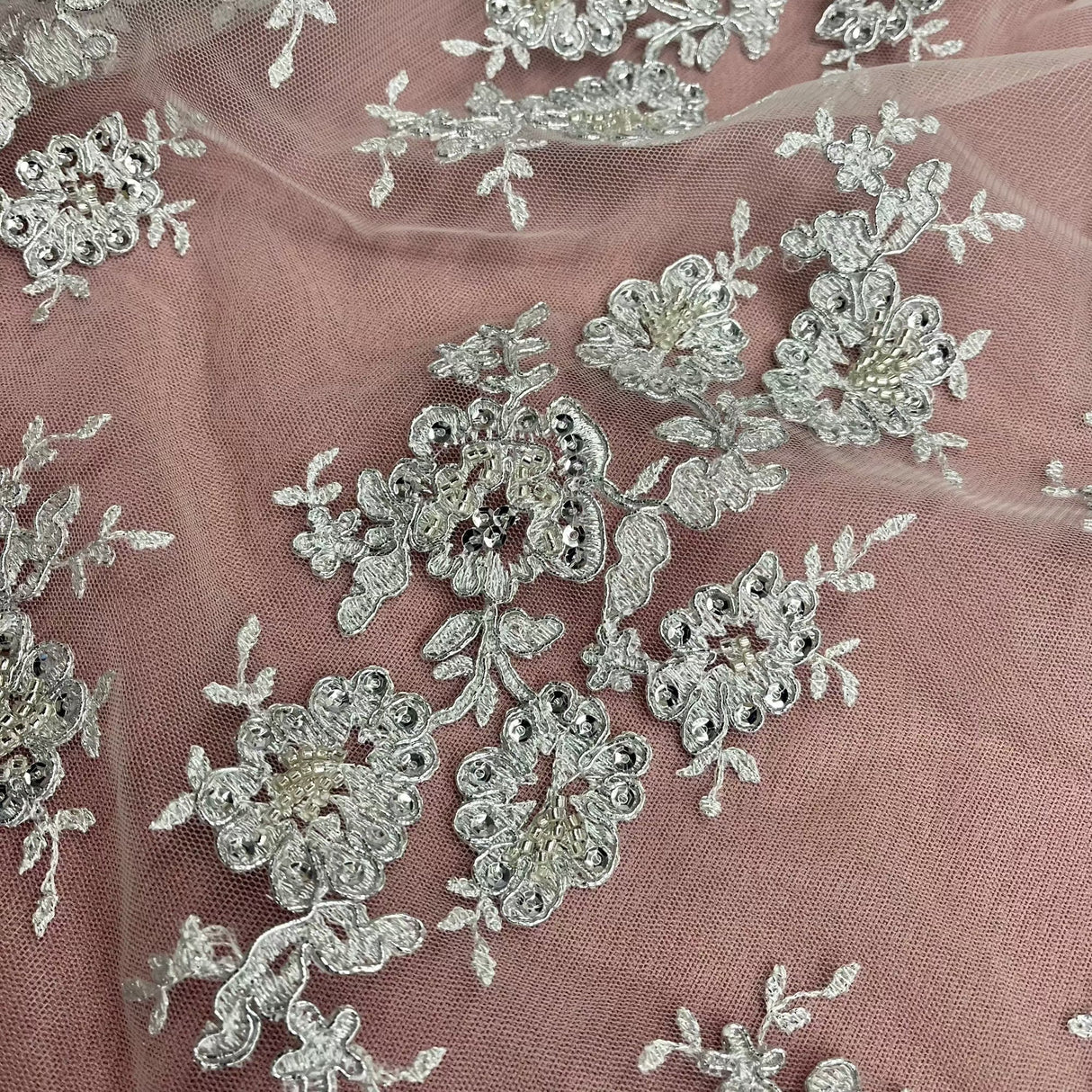 Beaded Corded Bridal Lace Mesh