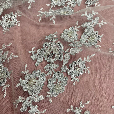 Beaded Corded Bridal Lace Mesh