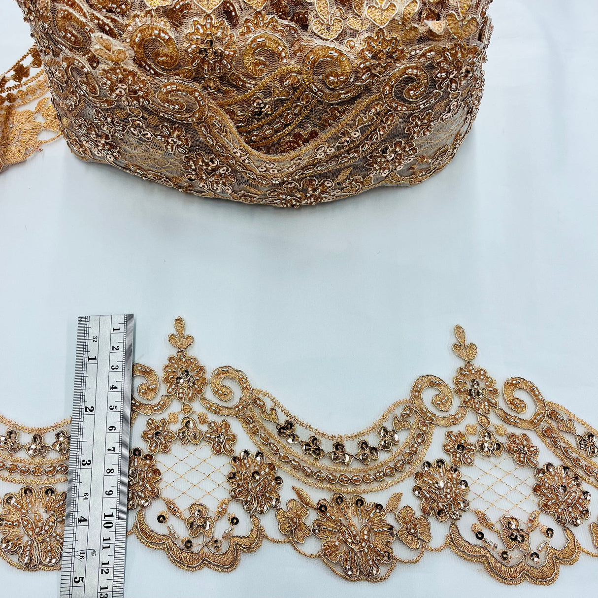 Beaded Corded Lace Trimming White
