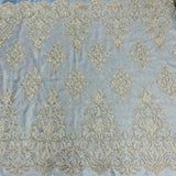 1 Yard Beaded & Corded Bridal Lace Fabric Embroidered on 100% Polyester Net Mesh