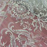 Beaded Lace Fabric on Polyester Net Mesh
