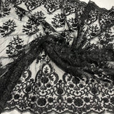 Beaded Corded Bridal Lace Polyester Fabric - Embroidered Net Mesh, Royal Blue, 53" Width (1 Yard)