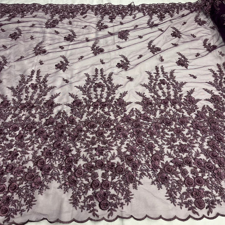 Beaded 3D Floral Lace Plum