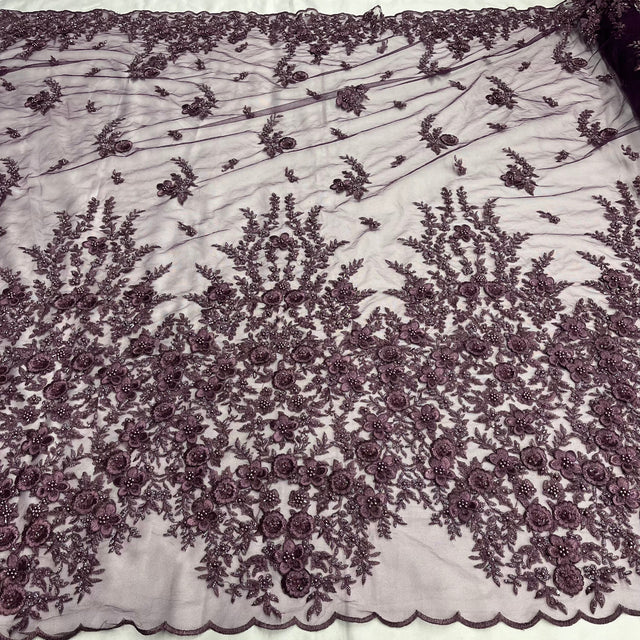 Beaded 3D Floral Lace Plum