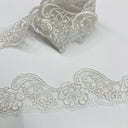 Corded Lace Trimming Embroidered On 100 Percent Polyester Net Mesh Fabric - Ivory With Gold, Ivory, White, White With Silver, 3" Width (1 Yard)