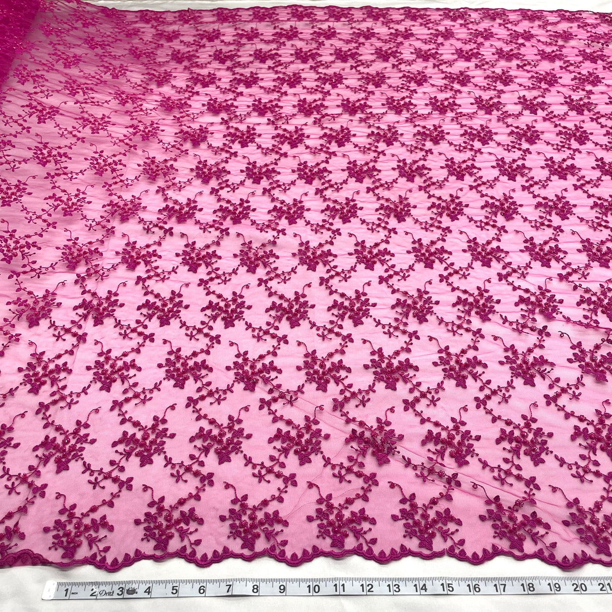 Beaded Lace Fabric on Polyester Net Mesh