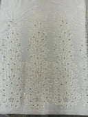 New Vegas Heavy Beaded Feather Design Embroidery Mesh Fabric - Beaded Feather Design, 11" Width, 50" Length (1 Panel)