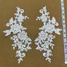 1 Pair Beaded & Corded Floral Lace Applique 100% Polyester Net Mesh 12.5" x 5"