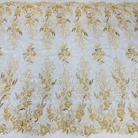 Beaded Lace Fabric on Polyester Net Mesh