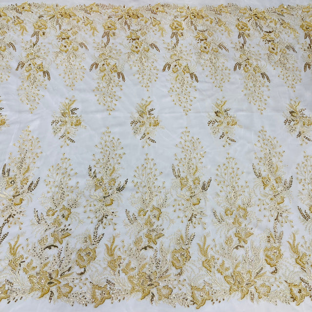 Beaded Lace Fabric on Polyester Net Mesh