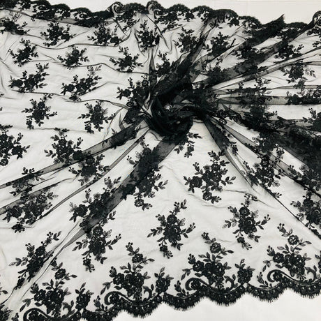 Corded Bridal Lace Fabric - Embroidered Polyester Net Mesh, 56" Width (1 Yard)