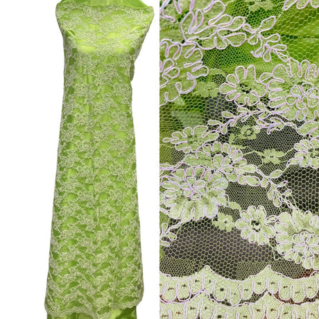 1 Yard Corded Bridal Lace Fabric Embroidered on Polyester Net Mesh 54 inch Width