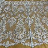 Corded Bridal Lace Fabric - Embroidered Floral Pattern, 52" Wide (1 Yard)