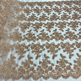 1 Yard Ivory Beaded and Corded Bridal Lace Fabric Embroidered on Polyester Net Mesh 51 Inch Width