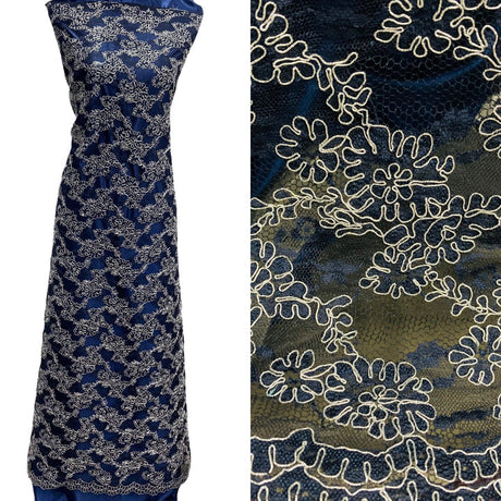 1 Yard Exquisite Corded Embroidered Bridal Lace Fabric for Special Dresses White