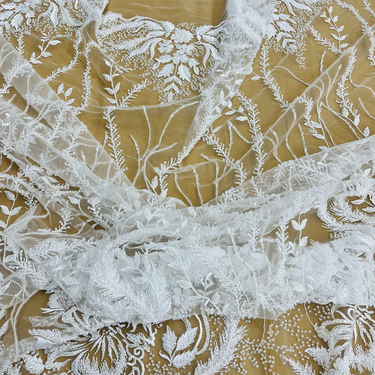 Beaded Lace Fabric on Polyester Net Mesh 56"