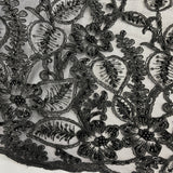 Beaded Corded Lace Navy Mesh