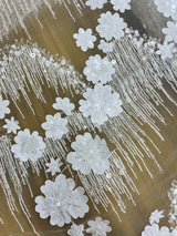 Beaded 3D Floral Lace Fabric