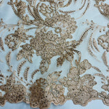 1 Yard - Corded & Sequined Bridal Lace Fabric Embroidered on 100% Polyester Net Mesh - 54"
