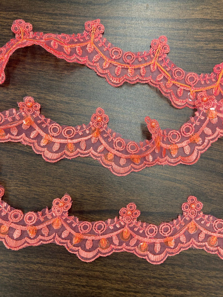 Beaded Lace Trimming on Polyester Organza