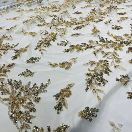 Beaded Lace Embroidered Mesh Gold Silver