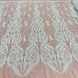 1 Yard Beaded & Corded Bridal Lace Fabric Embroidered on 100% Polyester Net Mesh