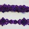 Beaded And Corded Lace Trimming 100 Percent Polyester Net Mesh Fabric - Purple, Emerald Green, 2" Width (1 Yard)