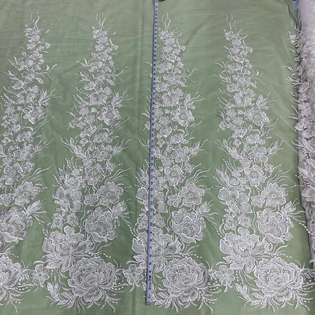 1 Yard Exquisite Beaded Lace Fabric Embroidered on Polyester Net Mesh