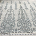Beaded Lace Fabric Embroidered On 100 Percent Polyester Net Mesh - Ice Blue, Beaded Embroidered Lace, 54" Width (1 Yard)