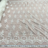 Beaded Corded Lace Fabric on Polyester Net Mesh
