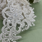 Beaded Corded Floral Lace Trimming Polyester Fabric - Embroidered Net Mesh, 3.5" Width (1 Yard)