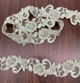 Beaded Corded Lace Trimming Embroidered On 100 Percent Polyester Organza Fabric - 2" Width, 21 Colors (1 Yard)