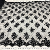 Beaded Embroidered Lace Black Mesh