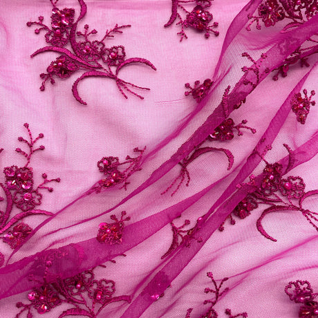 Beaded Lace Fabric on Polyester Net Mesh
