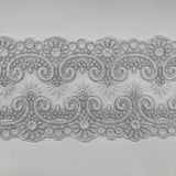 Corded Double Sided Lace Trimming Polyester Fabric - Embroidered Net Mesh, 6.5" Width (1 Yard)