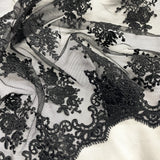 Corded Bridal Lace Fabric - Embroidered Floral Pattern, 52" Width (1 Yard)